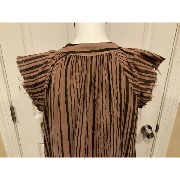 V DE VINSTER Brown Striped Shiva Shift Dress W/ Raw Hems, Size Medium - Picture 7 of 8